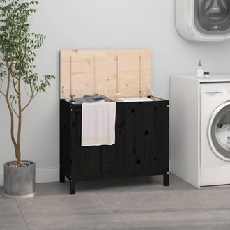 vidaXL Ba&uacute;l Para La Colada Madera Maciza De Pino Negro 88,5x44x76 Cm Vidaxl