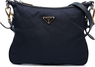 Prada Pre-owned Womens Saffiano Trimmed Tessuto Zip Top Crossbody - Navy Textile - One Size