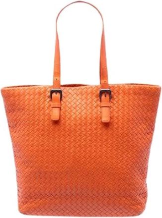 Bottega Veneta Pre-owned Geweven Tote Bag - Dames - Vintage Shopper - Oranje - ONE Size - Leer - Vintage