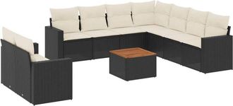 vidaXL Vidaxl - Set De Sof&aacute;s De Jard&iacute;n 10 Pzas Cojines Rat&aacute;n Sint&eacute;tico Negro