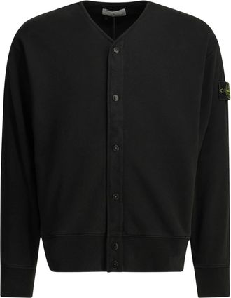 Stone Island V-Neck Cropped Button-Up Sweatshirt