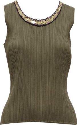Issey Miyake Pleats Please Plisse Embroidery Neckline Vest
