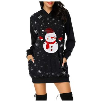 Generic Christmas Sweatshirt Dress for Women, Christmas hoodies for Women UK, Long Oversized Crew Neck Sweatshirts Long Sleeves Print Snowman Graphic Jumpers 