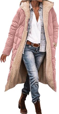 Generic Womens Long Coats - Fleece Lined, Quilted, Padded, with Hood, Down Jackets, Turtleneck Neck, Zipper Closure, Knee Length, Plus Size Longline Duster Tr