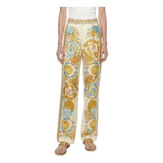 Versace Straight Trousers, female, Multicolor, Size: 2XS Underwater Barocco Silk Pants