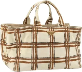 Prada Pre-owned Tote Bags, female, Beige, Size: ONE SIZE Pre-owned Vintage Canvas Tote Bag