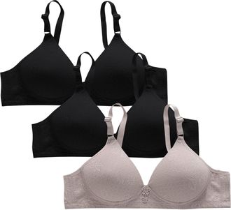 Generic 3PCS Womens Everyday Bras Ladies Bra Non Wired Full Support Plus Size Sports Breathable Older Women Gathered Comfortable Underwear Daily Bra Dark Gray