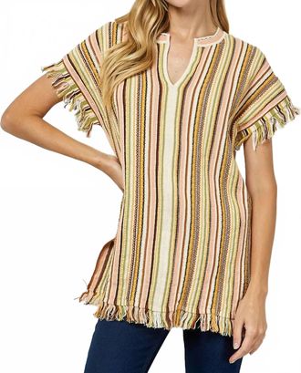 Vanessa Bruno Striped V-Neck Fringe Tunic In Multi