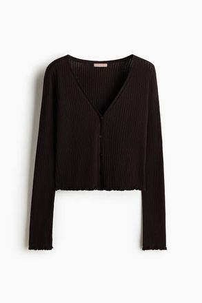 H&M Rib-knit Linen-blend Cardigan in Dark Brown at Nordstrom, Size X-Small