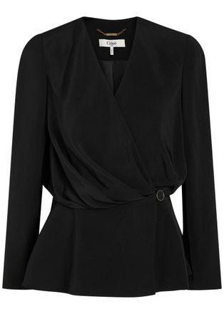 Chlo&eacute; Draped Woven Wrap Blouse - Black - 38 (UK10 / S)