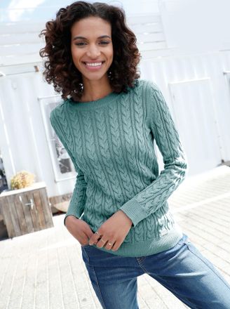 Casual Looks Strickpullover CASUAL LOOKS Pullover, Damen, Gr. 36, gr&uuml;n (jadegr&uuml;n), 100% Baumwolle, unifarben, Pullover Strickpullover