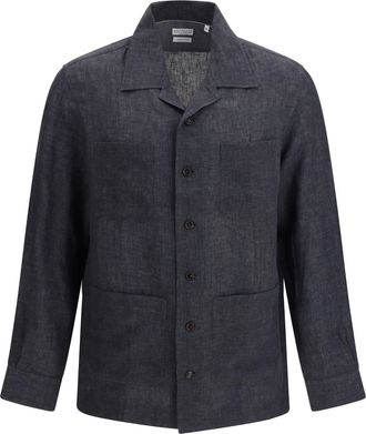 Brunello Cucinelli Mens Linen Shirt Easy Fit Anthracite