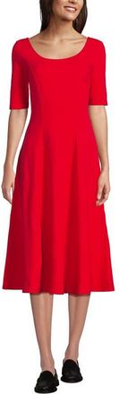 Lands End Starfish Elbow Sleeve Midi Fit and Flare Dress in Compass Red at Nordstrom, Size X-Small P