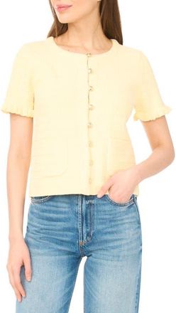 CeCe by Cynthia Steffe Short Sleeve Cotton Blend Cardigan in Lemon Drop at Nordstrom, Size X-Small