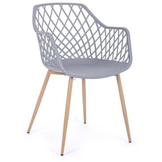 BIZZOTTO Sedia Optik con gambe in acciaio verniciate effetto legno naturale, per arredo interno 58 x 54 x h 85,5 cm -Grigio / Confezione da 2 pezzi