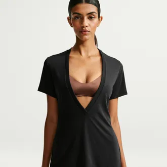 Nike Womens SKIMS Performance Cotton Blend V-Neck Short-Sleeve Top in Black | IV6868-054