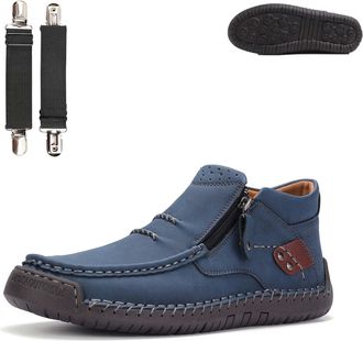 Generic Tuthrav Leather Shoes, Mens Handmade Premium Leather Slip-On Driving Boots, Retro Casual Shoes, for Hiking (Blue,11.5)