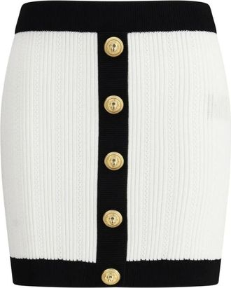 Balmain Geribbelde Gebreide Mini Rok - Dames - Korte rokken - Wit - S - Polyester - Rokken