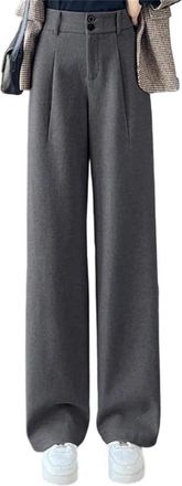 Generic Women Wool Blend Wide Leg Pants High Waist Draping Loose Fit Trousers Gray