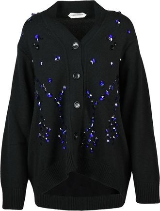 Alberta Ferretti Black Wool-Blend Rhinestone Cardigan