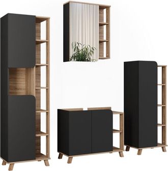 Vicco Conjunto De Muebles De Ba&ntilde;o Karen, Sonoma/antracita, 4 Partes