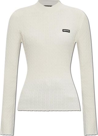 Rotate Sweater met logopatch - Dames - Ronde hals truien - Beige - L - Polyester - Truien & Vesten