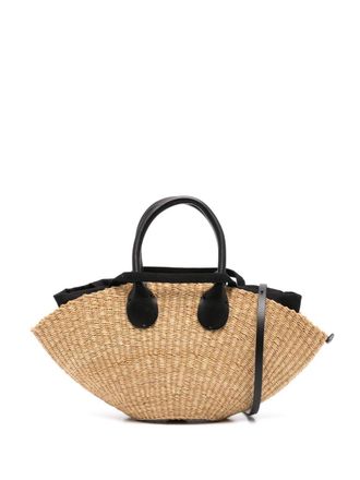 Muu&ntilde; trapeze straw tote bag - Black