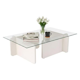 Dmora Dmora - Mesa De Caf&eacute; Kallias, Mesa De Centro Baja, Revistero Para Sof&aacute;, Estante De La Sala De Estar, 105x65 H30 Cm, Blanco