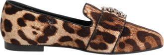 Dolce & Gabbana Brown Leopard Print Crystals Loafers Flats Womens Shoes