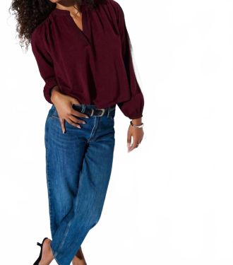 Nation Ltd Maya V-Neck Top In Bordeaux