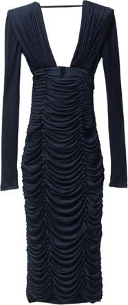 Versace Gedrapeerde Midi-jurk van Zijden Cr&ecirc;pe Jersey - Dames - Casual kleedjes - Blauw - S - Kleedjes