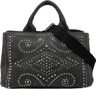 Prada Pre-owned Tote Bags, female, Black, Size: ONE SIZE Pre-owned Embellished Fabric Tote Bag