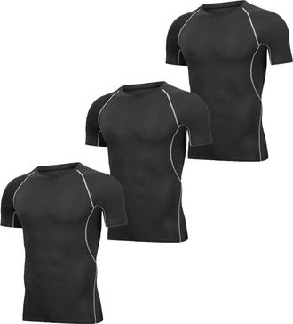 Generic 5 Pack or 3 Packs Compression Tops for Men Short Sleeve Mens Running Top Mesh Design Quick Dry Base Layer Sports Fitness(M,3 CB S)