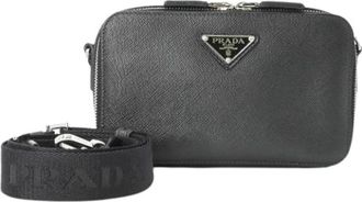 Prada Pre-owned Saffiano Triangle Schoudertas - Dames - Vintage Schoudertas - Zwart - ONE Size - Leer - Vintage
