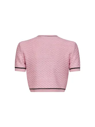Self Portrait Womens Cardigan Cropped Sequin Knit Pink Polyester Cardigans Sweater
