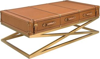 Angel Cerdá Mesa centro rectangular moderna de piel y acero dorado