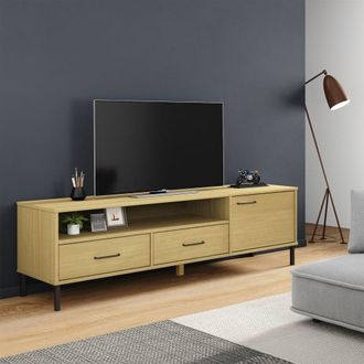 vidaXL Vidaxl - Mueble De Tv Con Patas De Metal Oslo Madera Maciza Pino Marr&oacute;n