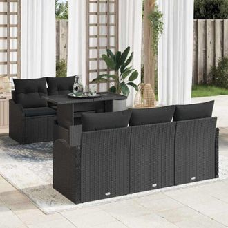 vidaXL Vidaxl - Conjunto De Sof&aacute; De Jard&iacute;n Con Coj&iacute;n 6 Pcs Negro Polirat&aacute;n