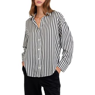Bella Dahl Stripe Oversize Button-Up Shirt in Vintage Black Stripe at Nordstrom, Size X-Large