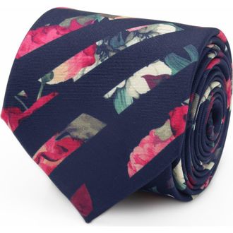 Cufflinks Inc. Painted Floral Stripe Silk Tie in Navy at Nordstrom, Size Regular