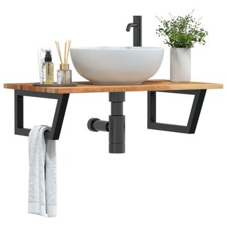 Berkfield Home Basin Shelf Wall Mounted Steel & Solid Wood Acacia in Brown