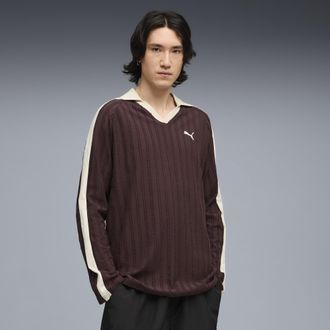 Puma Polo a maniche lunghe T7 dal taglio morbido da uomo, Abbigliamento, Marrone, XXL