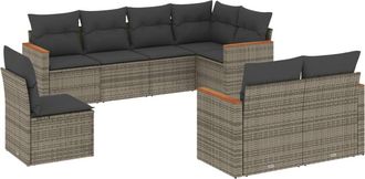 vidaXL Vidaxl - Set De Sof&aacute;s De Jard&iacute;n 8 Pzas Y Cojines Rat&aacute;n Sint&eacute;tico Gris
