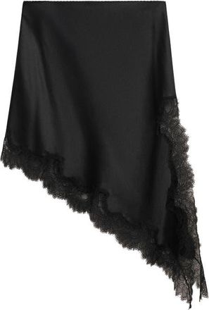 Mango Asymmetric Satin & Lace Skirt in Black at Nordstrom, Size Large