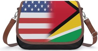 Generic USA And Guyana Flag Crossbody Bag Womens Handbag PU Message Bags Shoulder Purse with Adjustable Strap