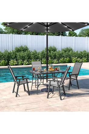 Living and Home 4 Person Patio Garden Dining Set With Umbrella in Black