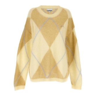 Ganni Diamond Sweater - Dames - Ronde hals truien - Geel - 2Xs/Xs - Truien & Vesten