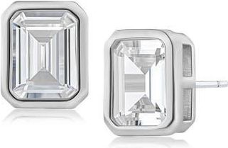 Kenneth Jay Lane Emerald Cut Cubic Zirconia Stud Earrings in Clear Silver at Nordstrom Rack