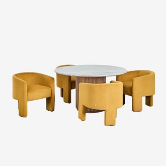 Sklum Set De Mesa Redonda &Oslash;120 Cm En M&aacute;rmol Y Madera De Mango Giselda Y 4 Sillas De Comedor En Terciopelo Xastru Sklum