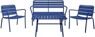 Vente-Unique Conjunto de jard&iacute;n de metal: un banco, 2 sillones bajos y una mesa de centro - Azul marino - MIRMANDE de MYLIA
